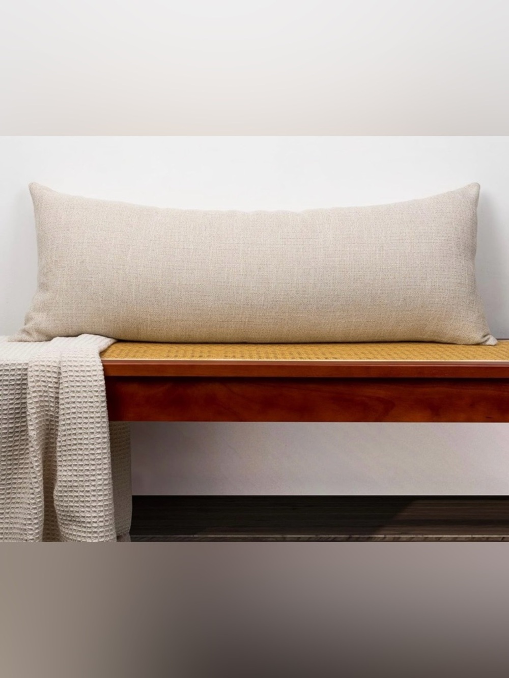 NEW LINEN Long Lumbar Pillow Cover 14”X36” Package of 1 by JoraLion Tan Beige